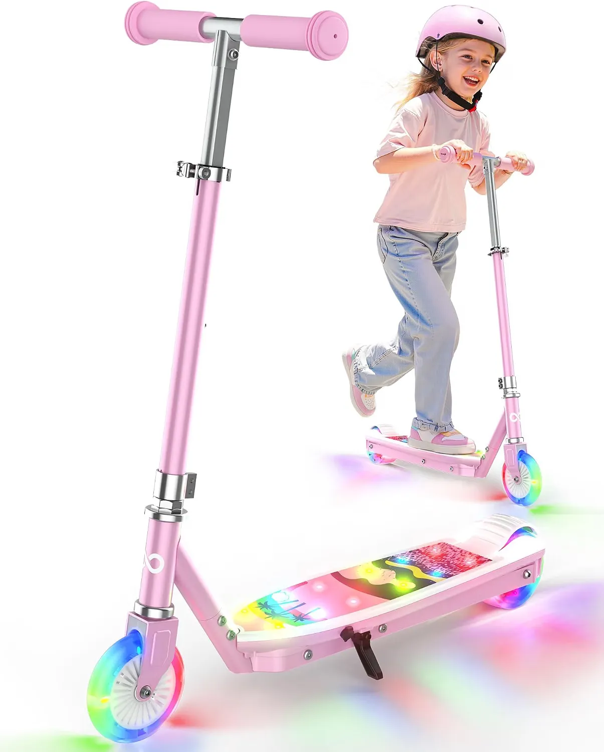 Gyroor trottinette électrique enfant bleu aqua 8 km/h LED