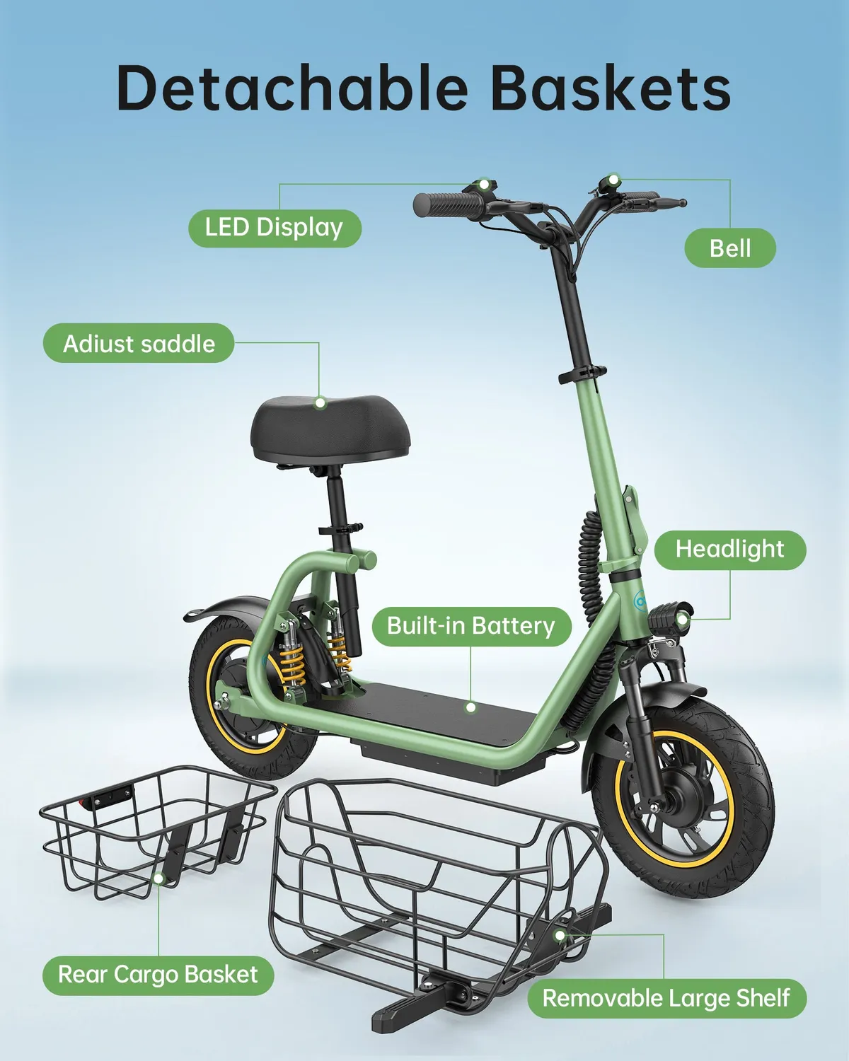 Gyroor C1 Pro trottinette avec siège verte 550W 40 km