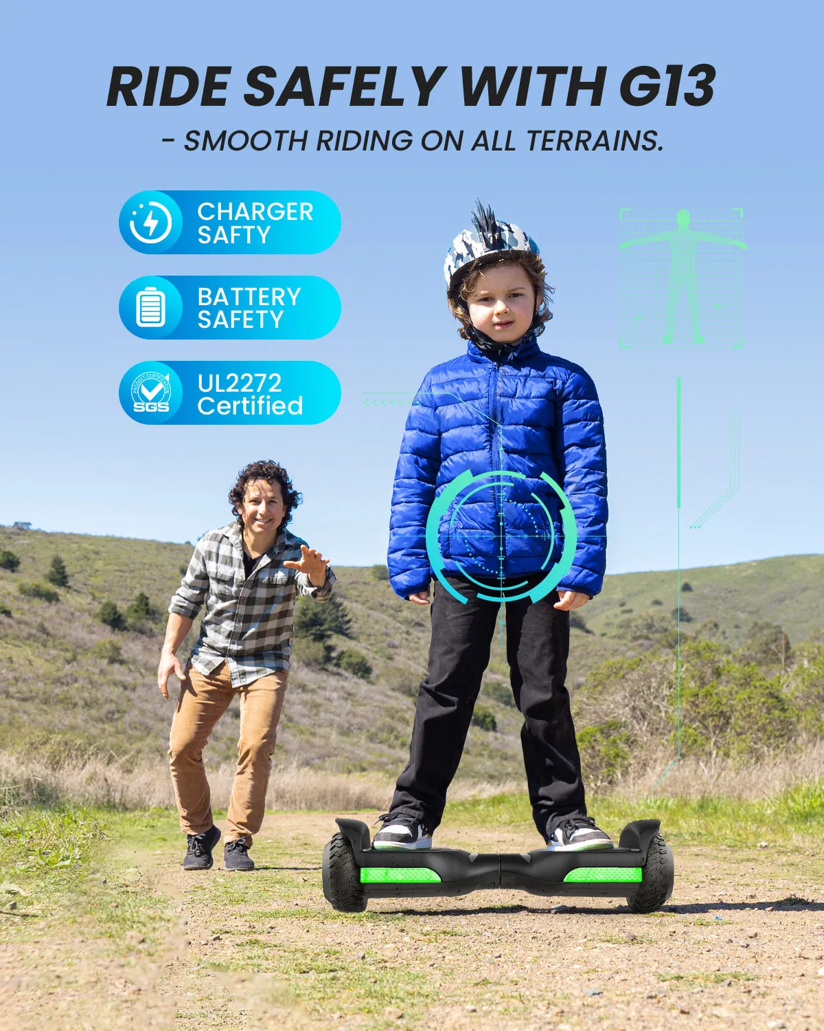 Gyroor G13 hoverboard tout-terrain Noir 6,5 pouces LED