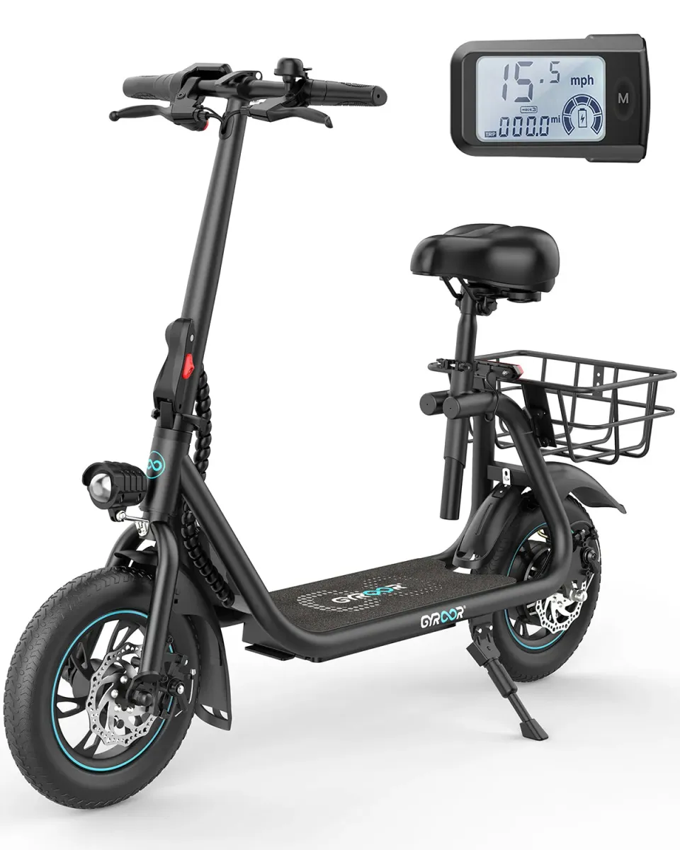 Gyroor C1 trottinette électrique Orange avec siège et panier