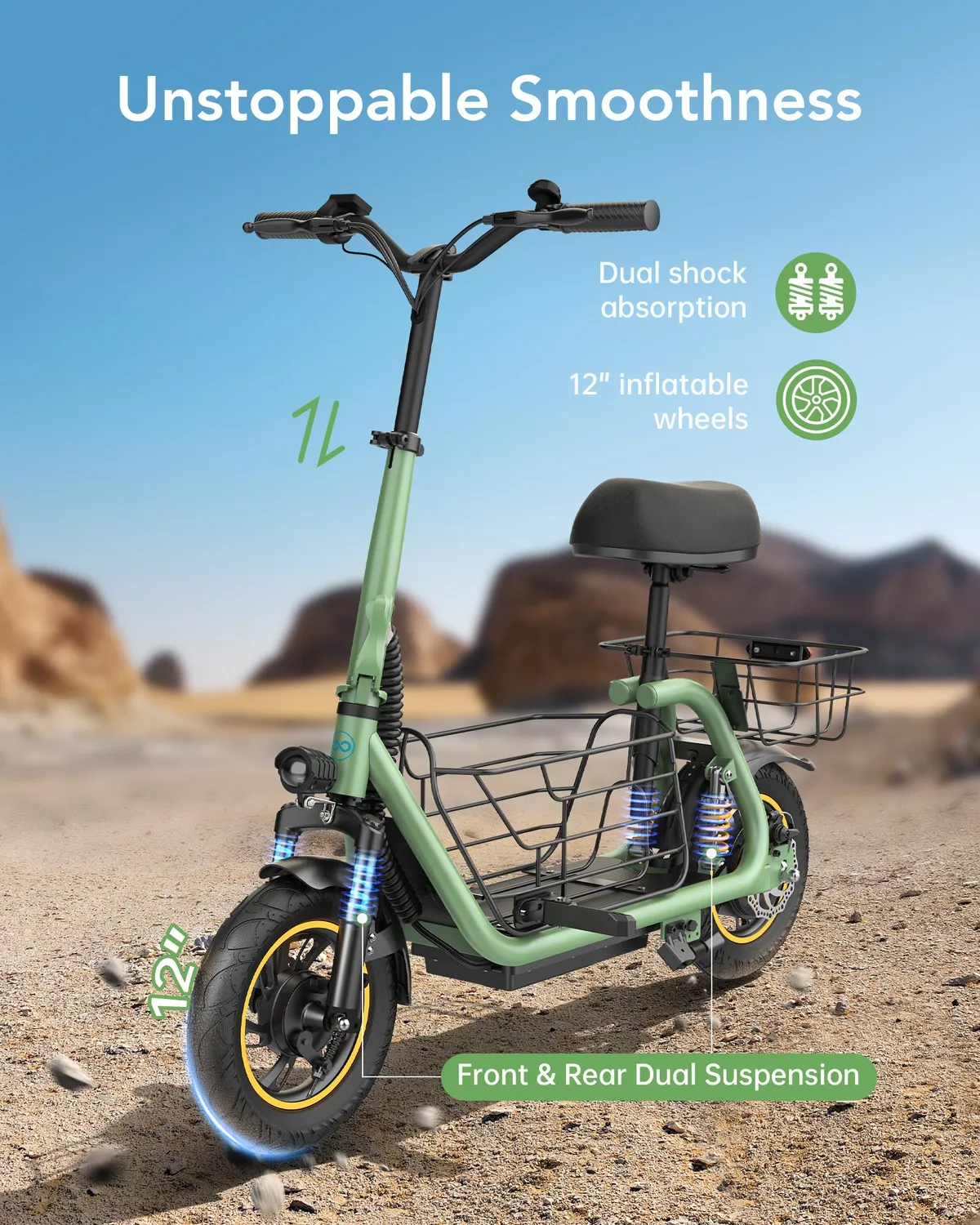 Gyroor C1 Pro trottinette avec siège verte 550W 40 km