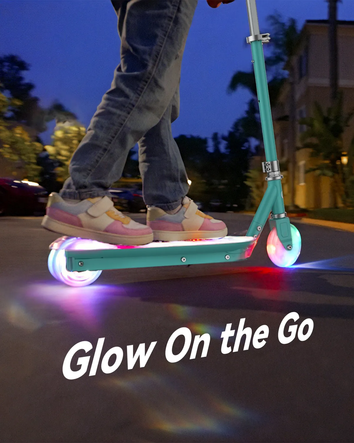 Gyroor trottinette électrique enfant bleu aqua 8 km/h LED