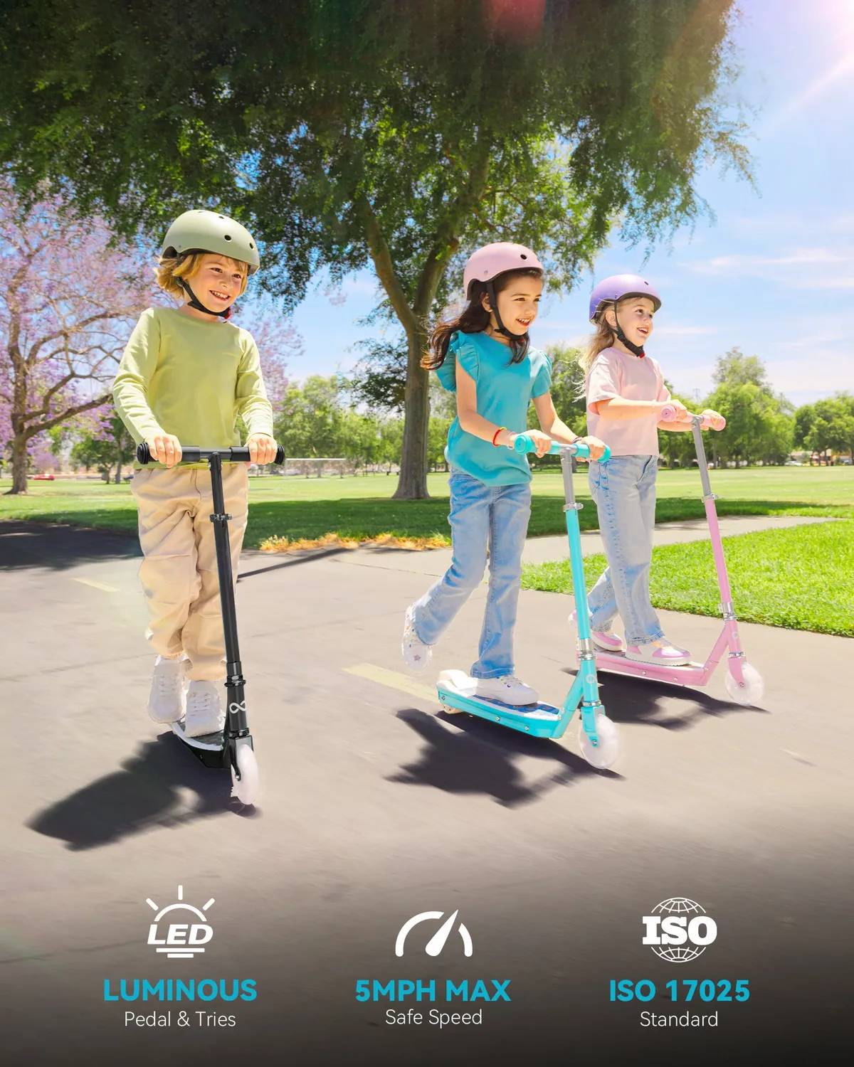 Gyroor trottinette électrique enfant bleu aqua 8 km/h LED