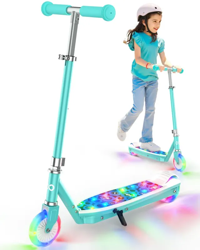 Gyroor trottinette électrique enfant bleu aqua 8 km/h LED