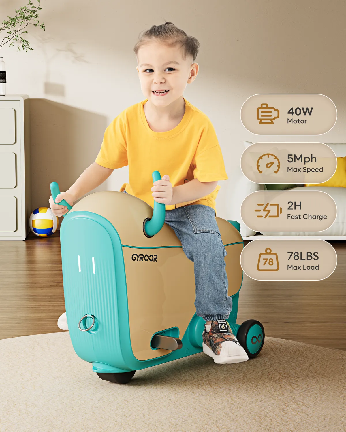 Gyroor GNU voiture porteur électrique enfant valise 14 L
