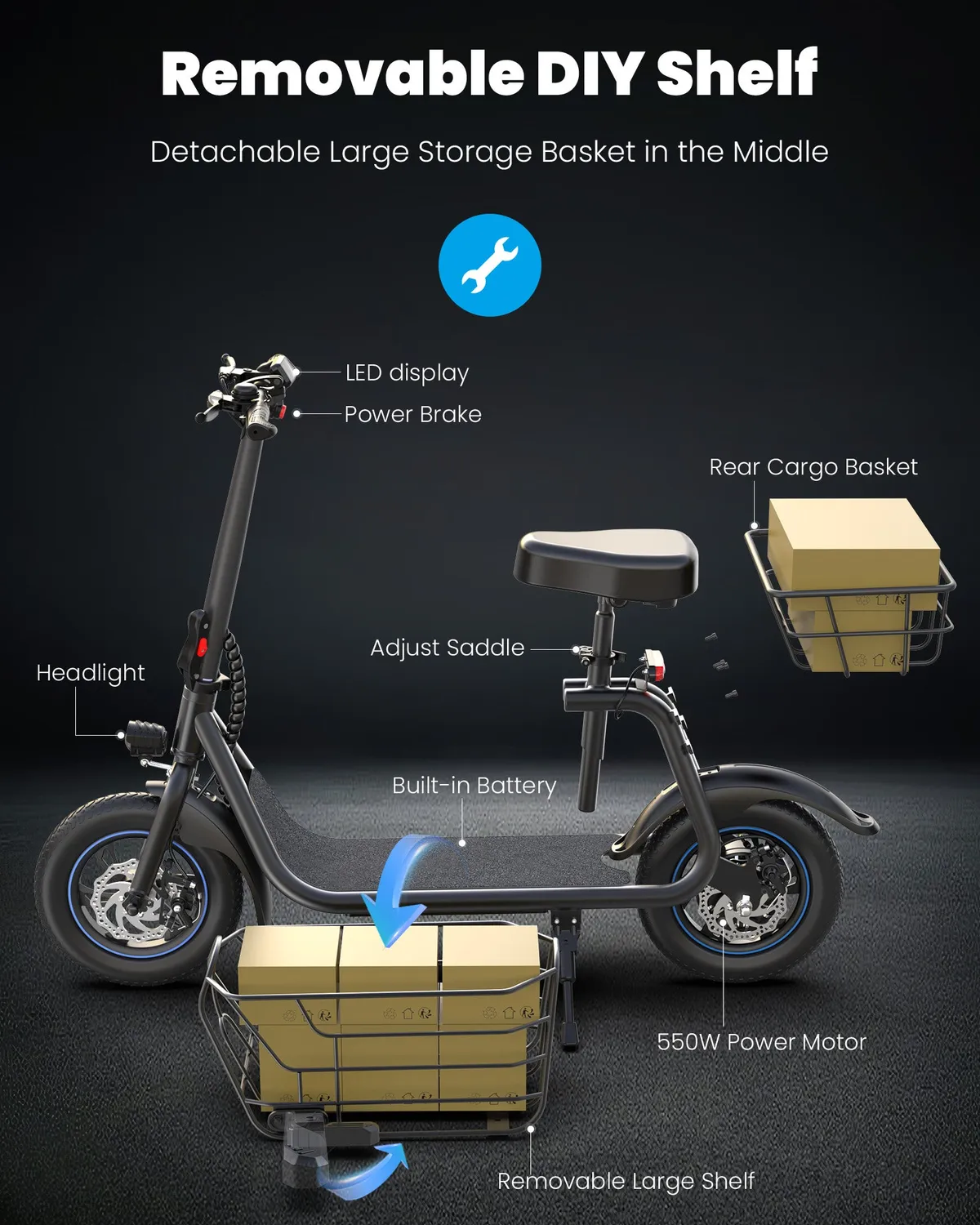 Gyroor C1S trottinette électrique avec siège 550W
