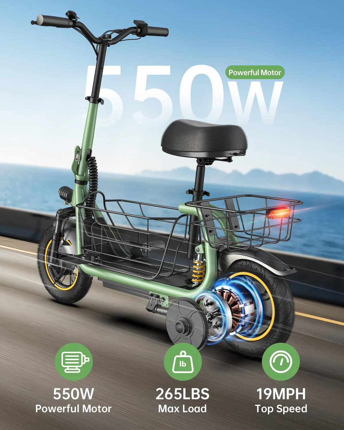Gyroor C1 Pro trottinette avec siège verte 550W 40 km