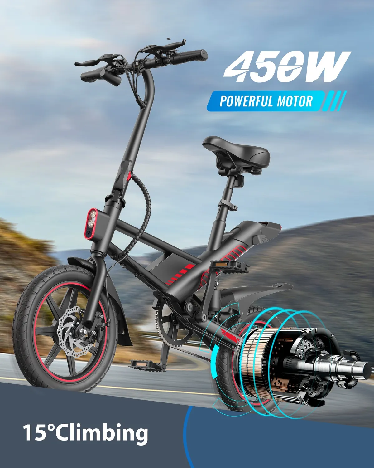 Gyroor C33 vélo électrique pliant 14 pouces 450W noir