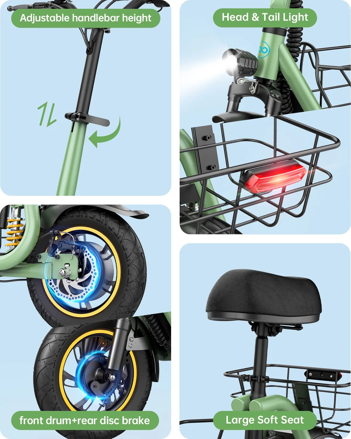 Gyroor C1 Pro trottinette avec siège verte 550W 40 km