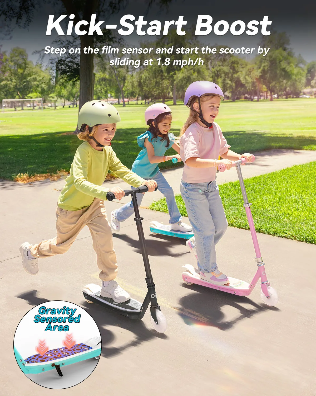 Gyroor trottinette électrique enfant bleu aqua 8 km/h LED