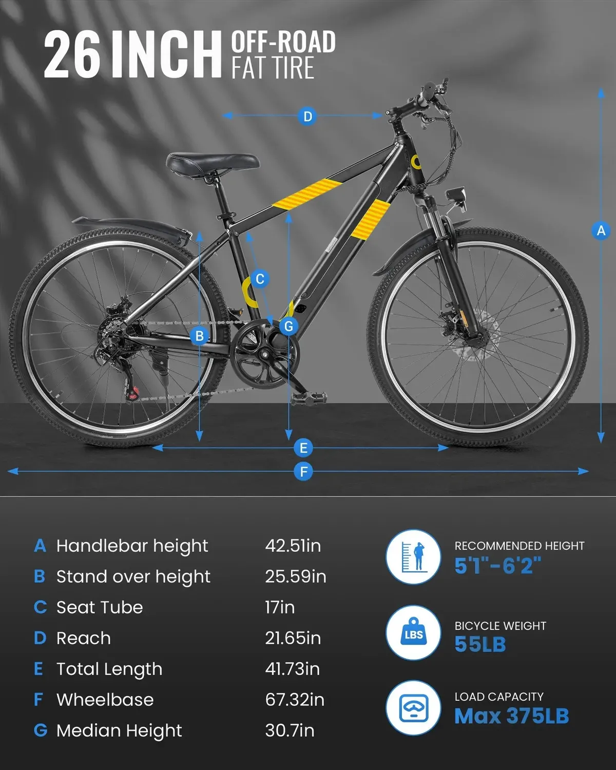 Gyroor EB263 vélo électrique Noir 26 pouces 550 W